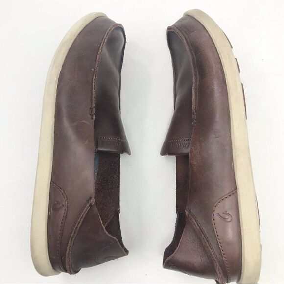 OluKai NALUKAI Brown Leather Slip On Casual Loafers - Picture 4 of 12
